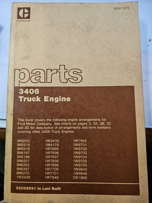 Caterpillar SEBP1273 3406 Truck Engine Parts Book 92U29991 to Last Built