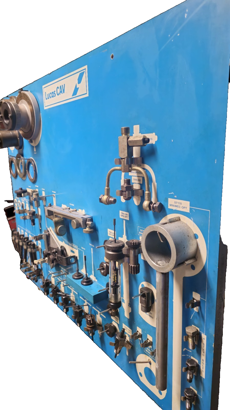 Lucas CAV DPA , DPS, and Simms Diesel Injection Pump Tool Board U/w/Test stands.