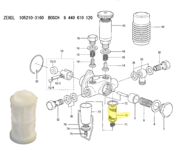 BOSCH FILTER 1450410011 for INJECTION SUPPLY PUMPS. Mercedes, Fiat, KHD, Ect.