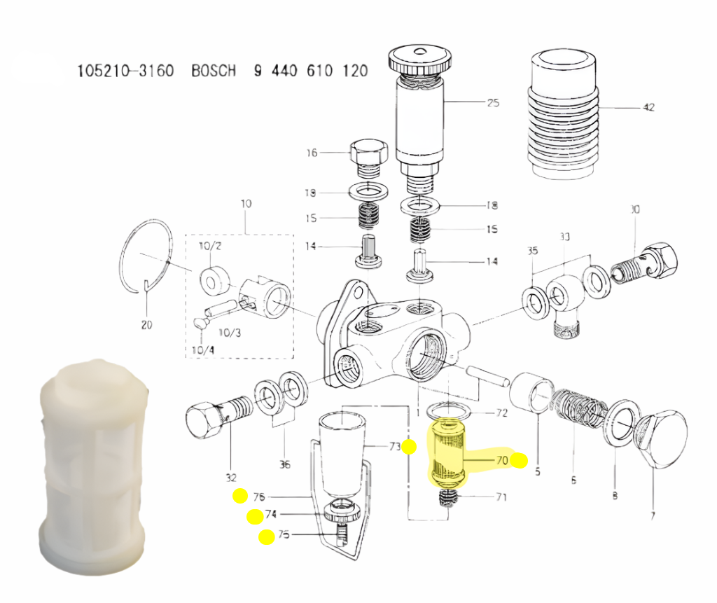 BOSCH FILTER 1450410011 for INJECTION SUPPLY PUMPS. Mercedes, Fiat, KHD, Ect.
