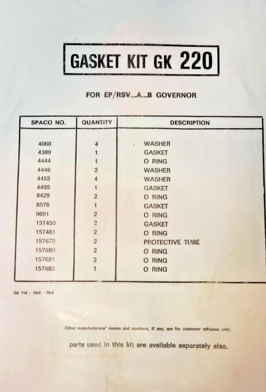 Gasket kit GK220 / 1427010004 FOR EP RSV A & B TYPE FUEL INJECTION PUMP GOVENORS