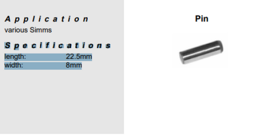 Simms Stößelstift 506653 für Simms Einspritzpumpe. 25888 Äquiv