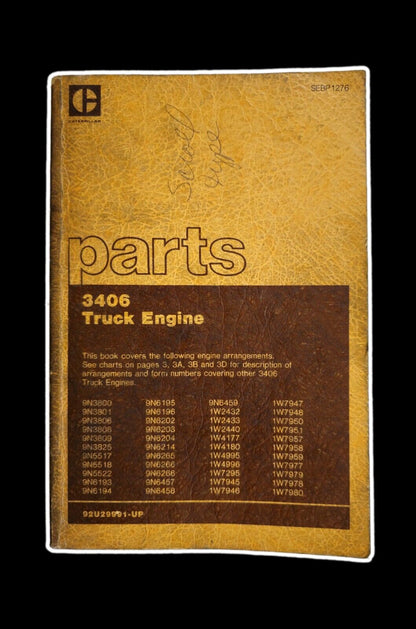 CAT SEBP1276 CATERPILLAR 3406 TRUCK ENGINE PARTS BOOK MANUAL S/N 92U29991-UP