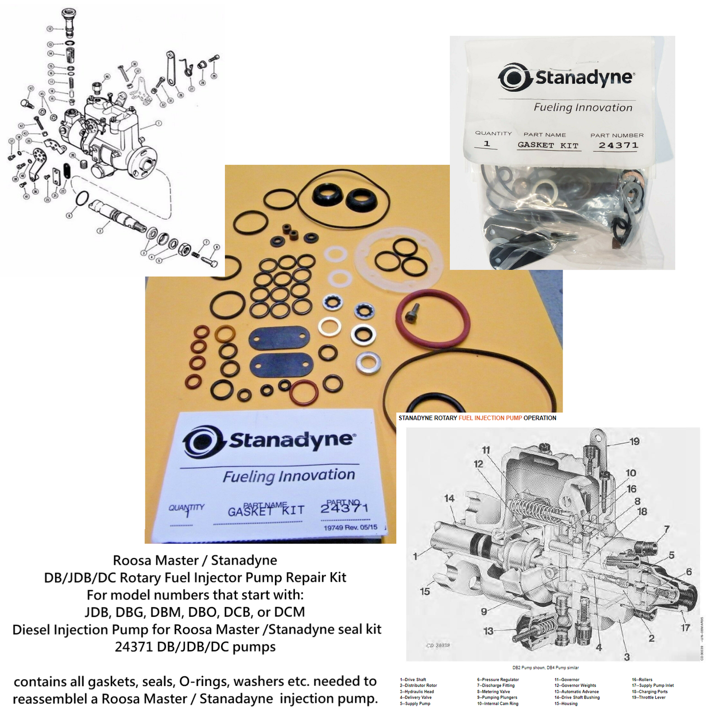 Stanadyne OEM Gasket Seal Kit 24371 for Stanadyne DB/JDB/DC Injection pumps.