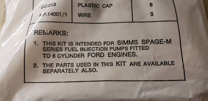 Simms GK004 Injection Pump Rebuild Kit for 6 cylinder Ford engines.
