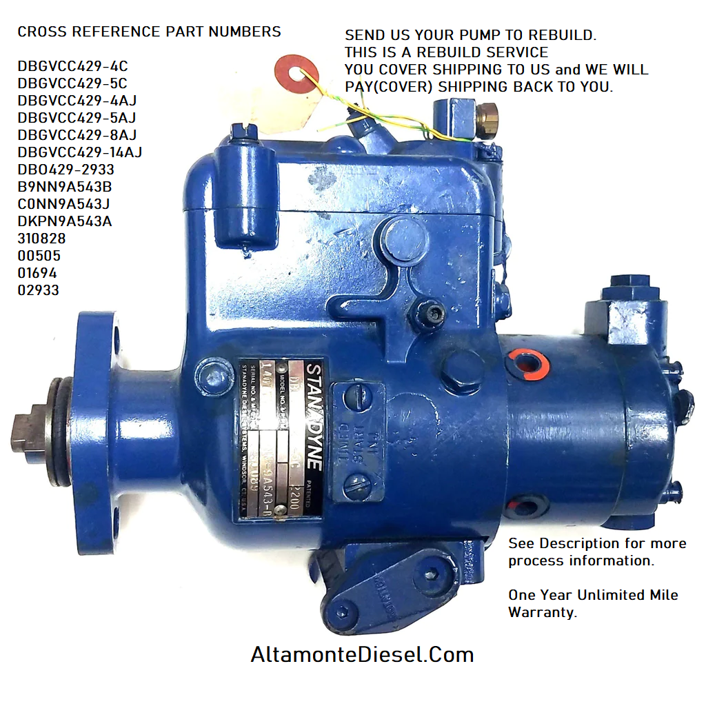 DBGVCC429-5CR (140777or B9NN-9A543-B) REBUILD SERVICE! Stanadyne Injection Pump